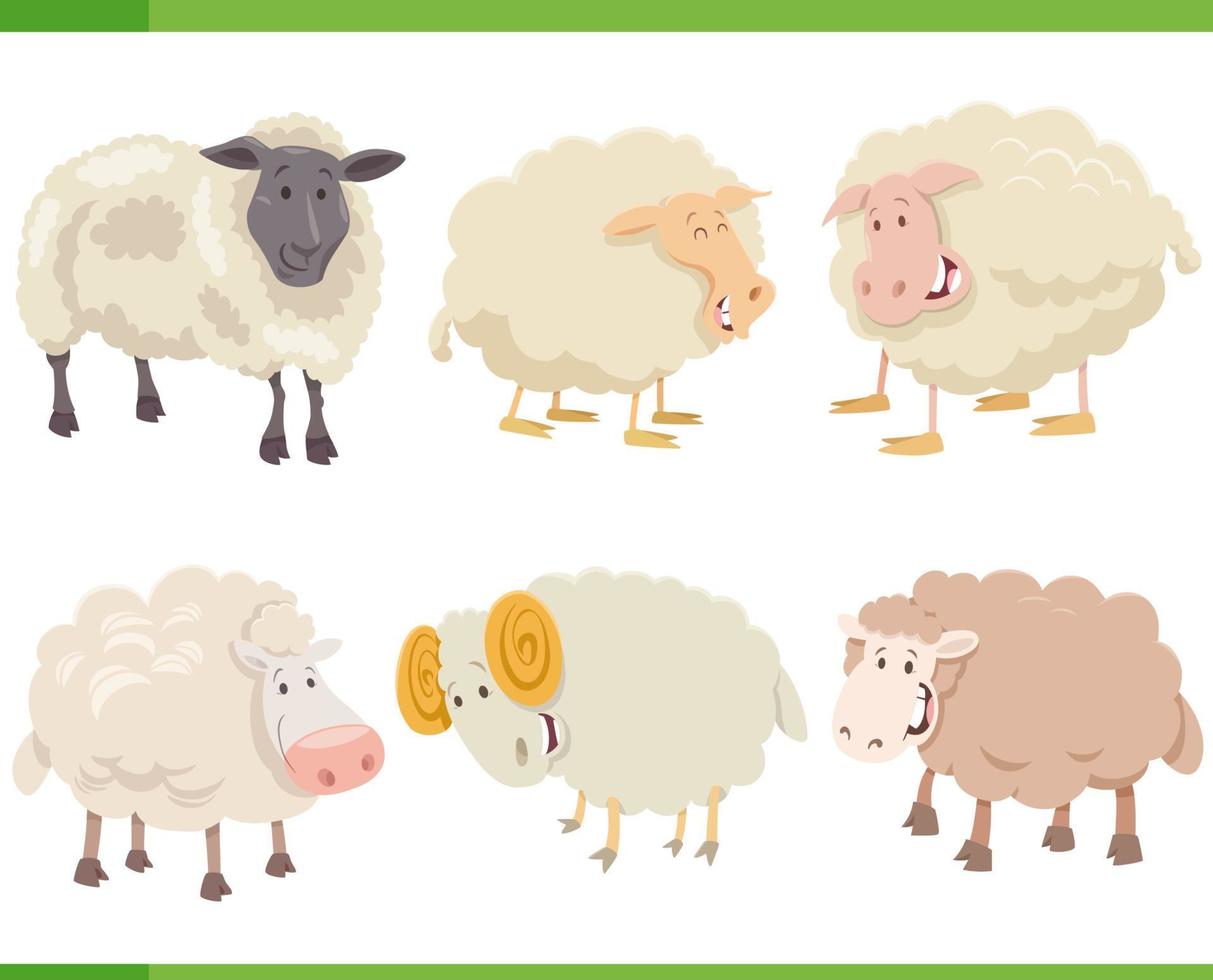 cartoon funny sheep farm animal characters set vector