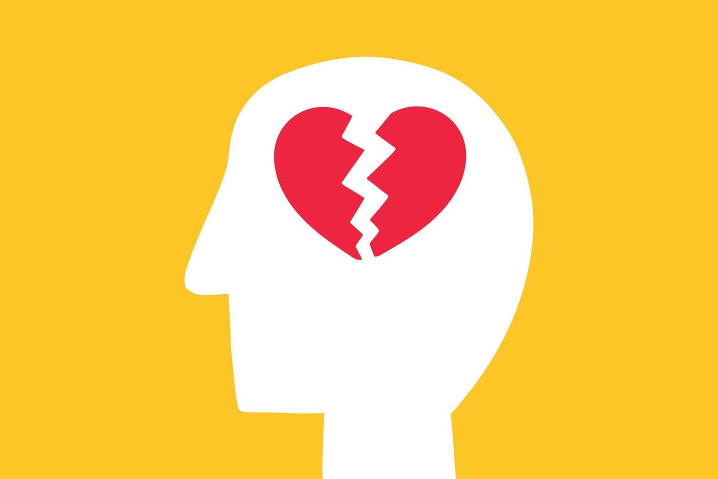 head with broken heart brain vector