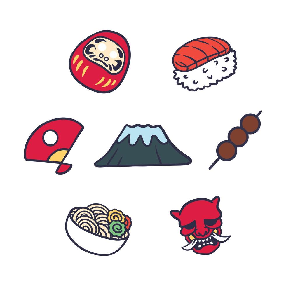 conjunto de japonés cultura icono mano dibujado vector