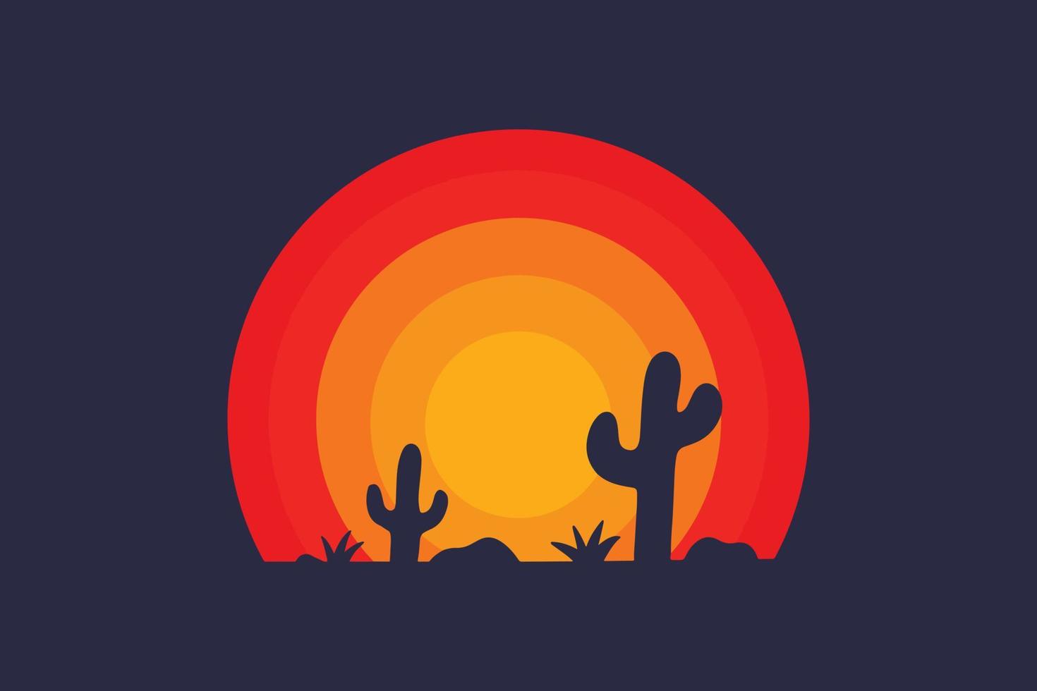 desert with cactus badge design vector