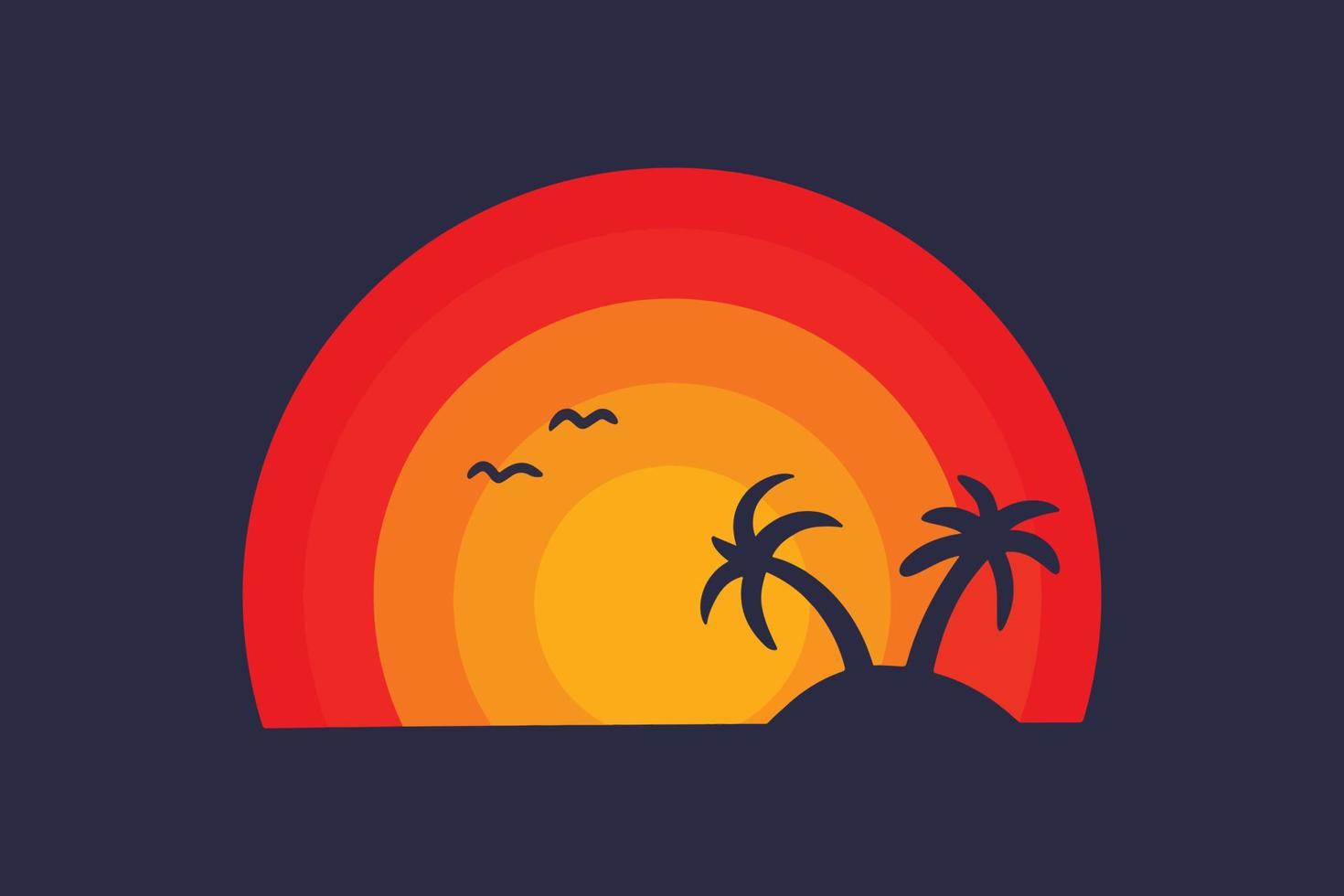 Beautiful sunset in beach badge design vector