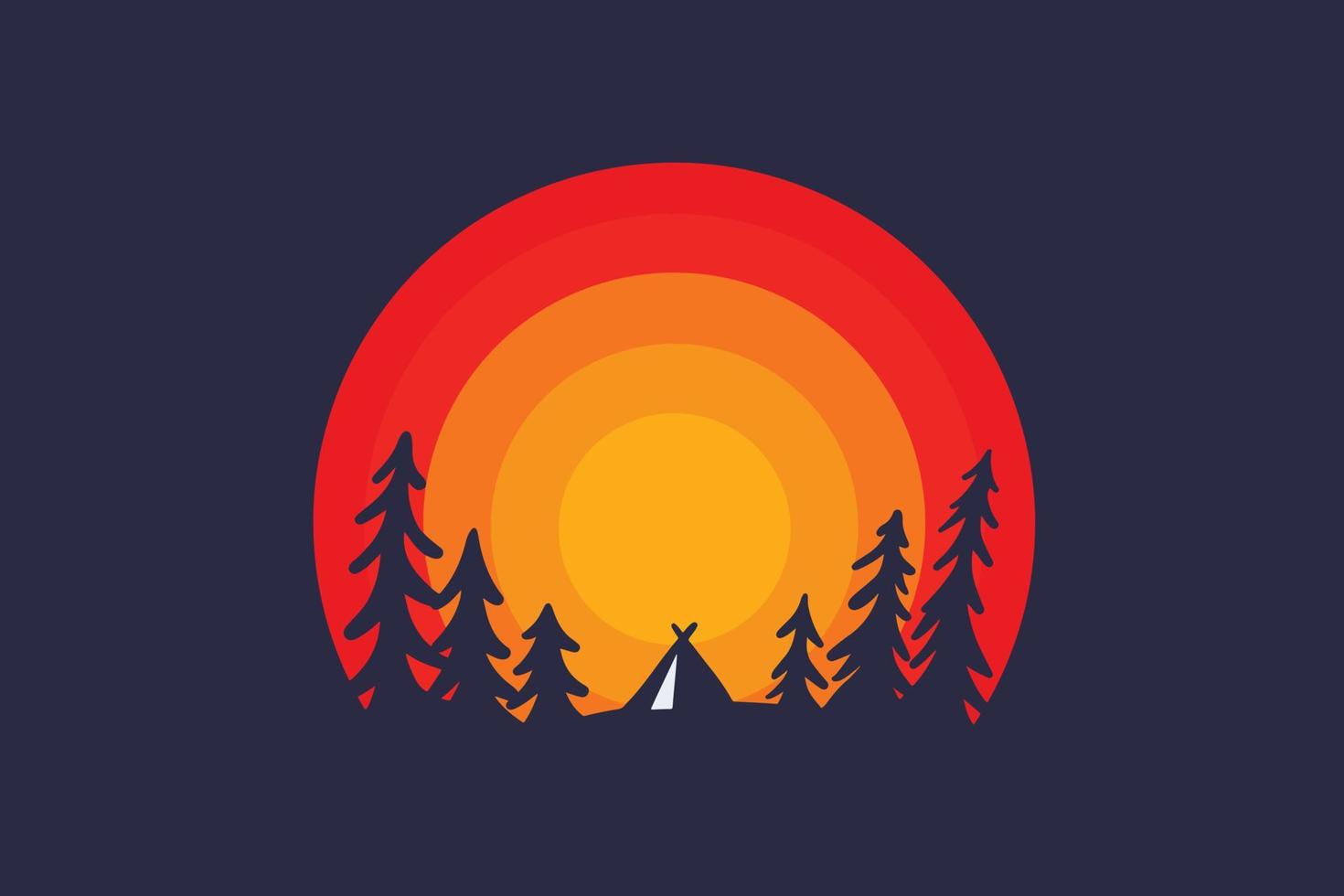 Camping in forest round badge design vector