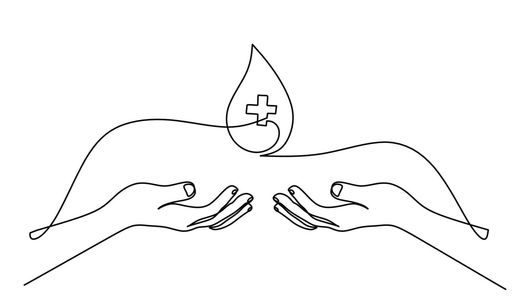 One continuous single line drawing of hand give blood vector