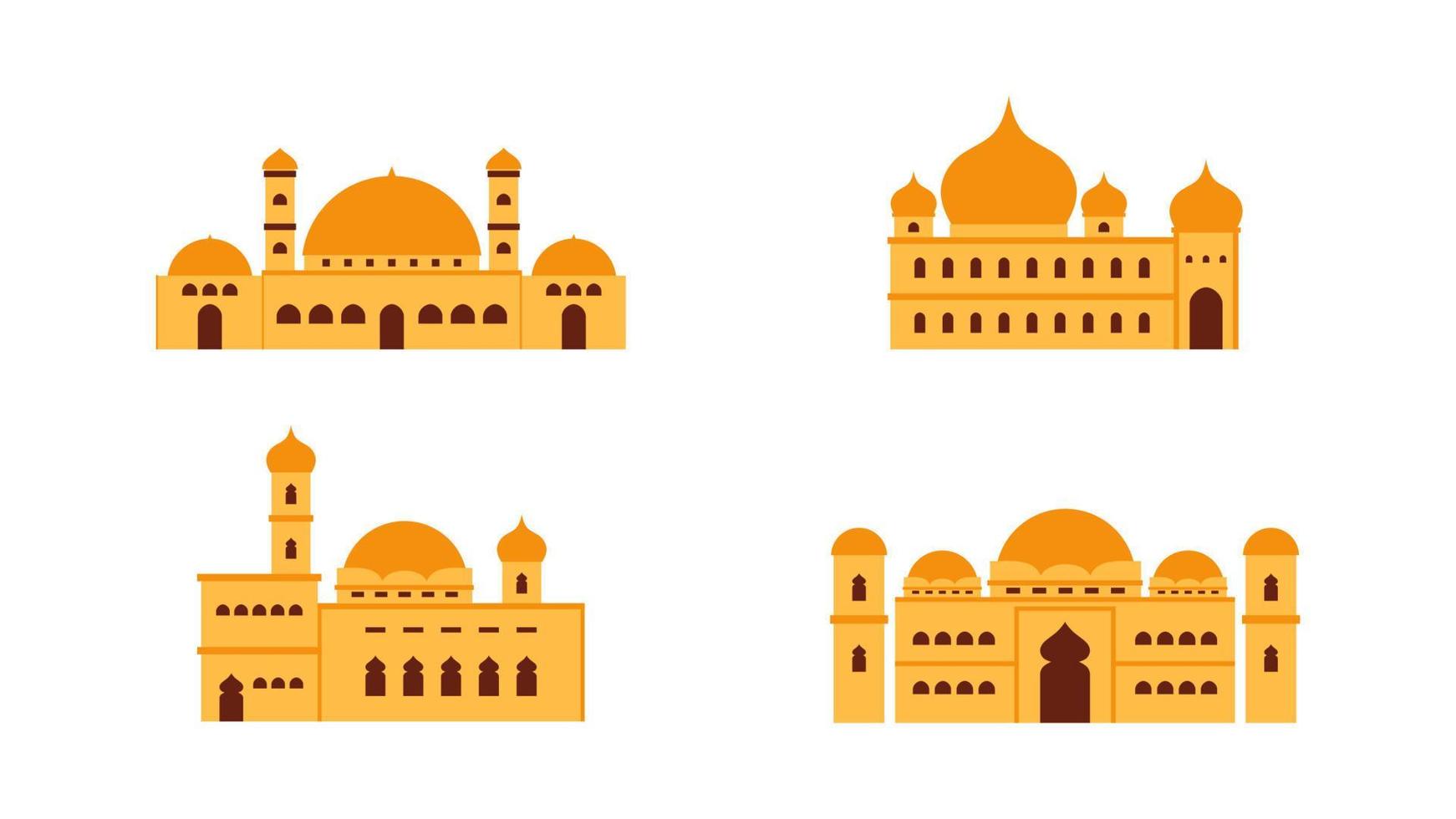 Four islamic yellow mosque on white background for ramadan concept. vector