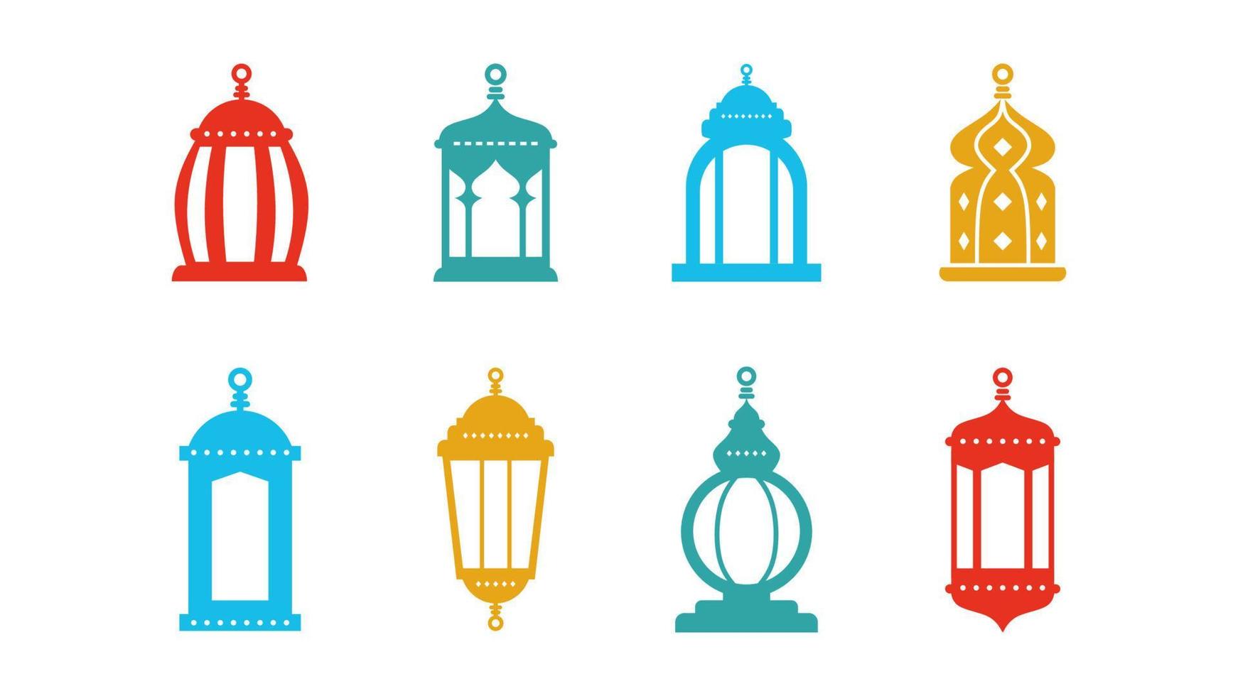 Six colorful ramadan lanterns isolated on white background. vector