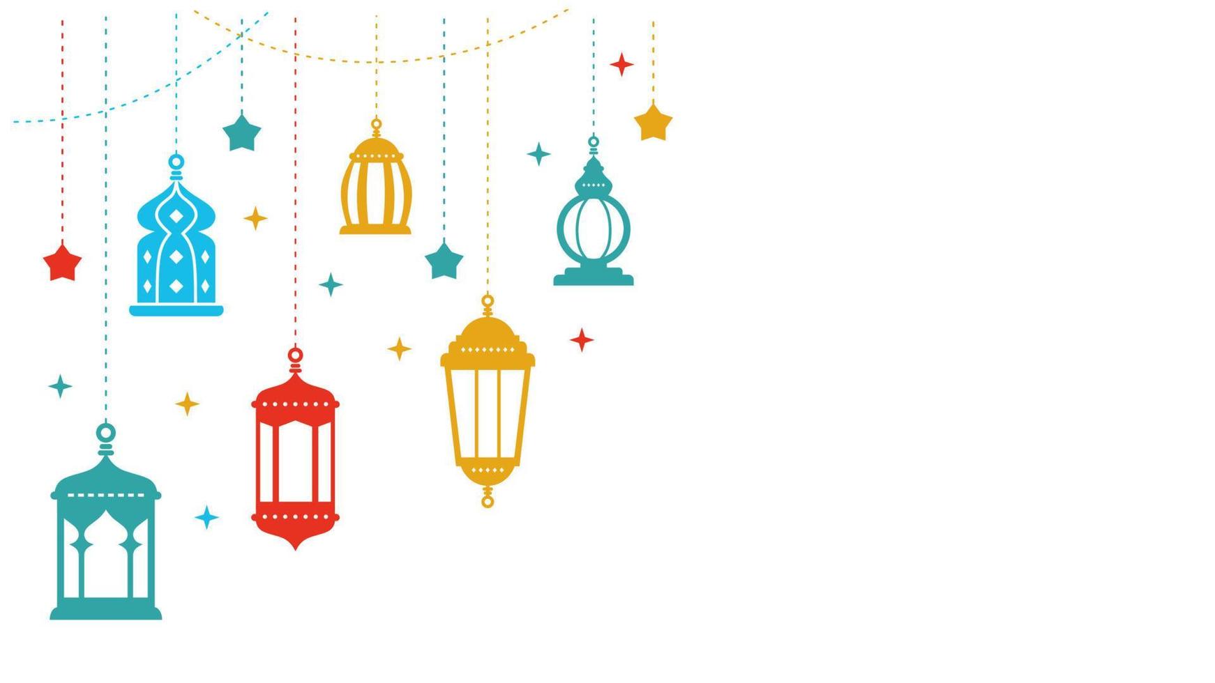 Six colorful ramadan lanterns and islamic ornaments vector