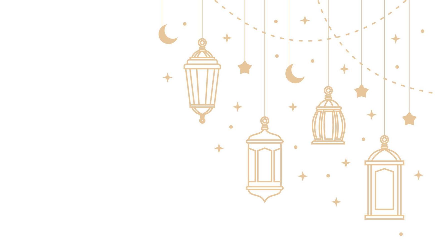 four hanging ramadan lanterns and islamic ornaments vector