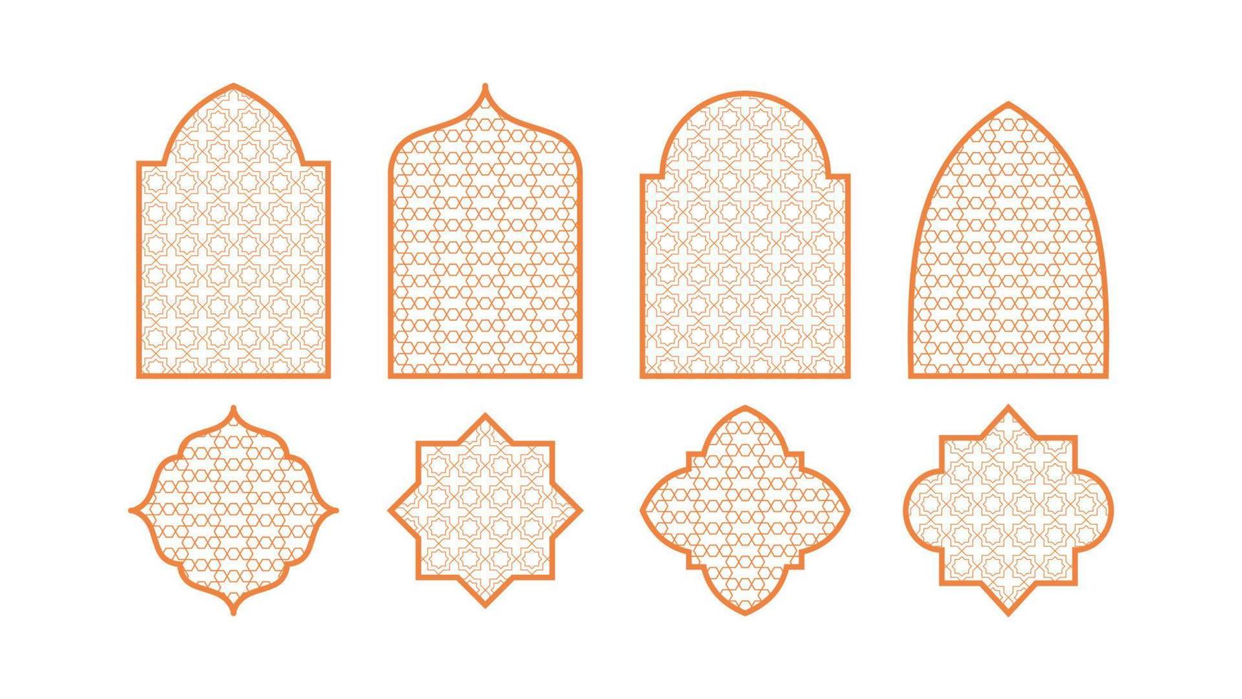 Eight colorful islamic shapes on white background for ramadan concept. vector
