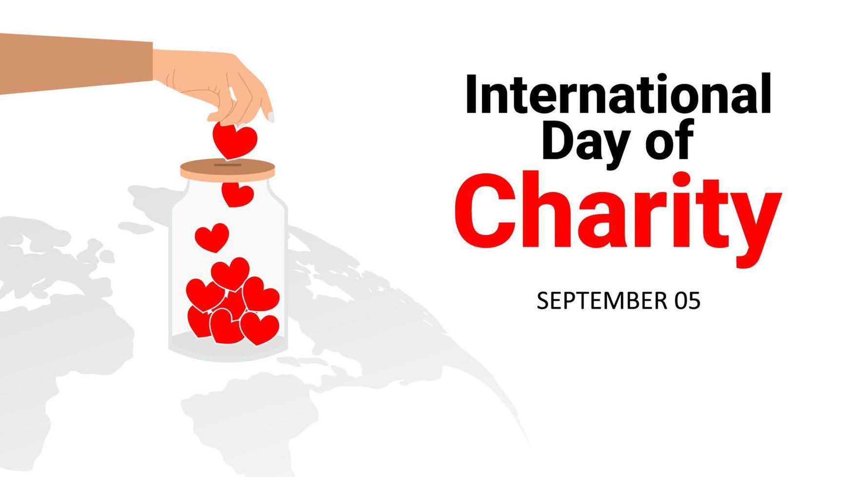 International day of charity background with hand put love in glass. vector