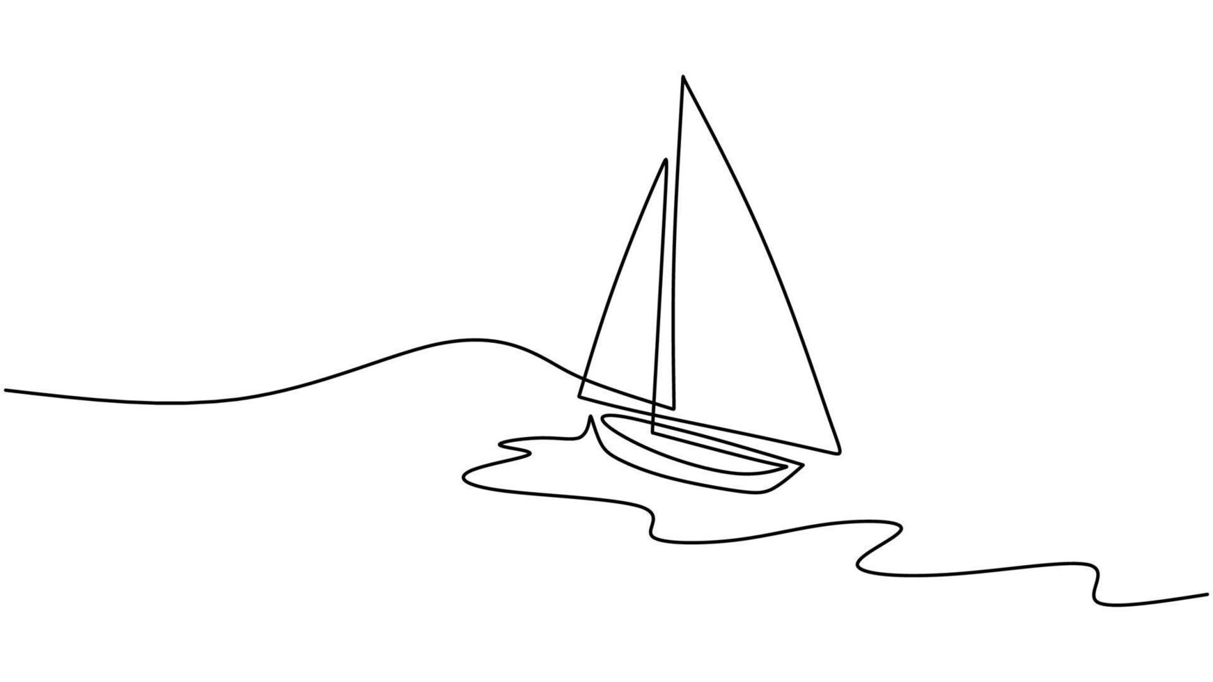 One line drawing of ship on ocean isolated on white background vector