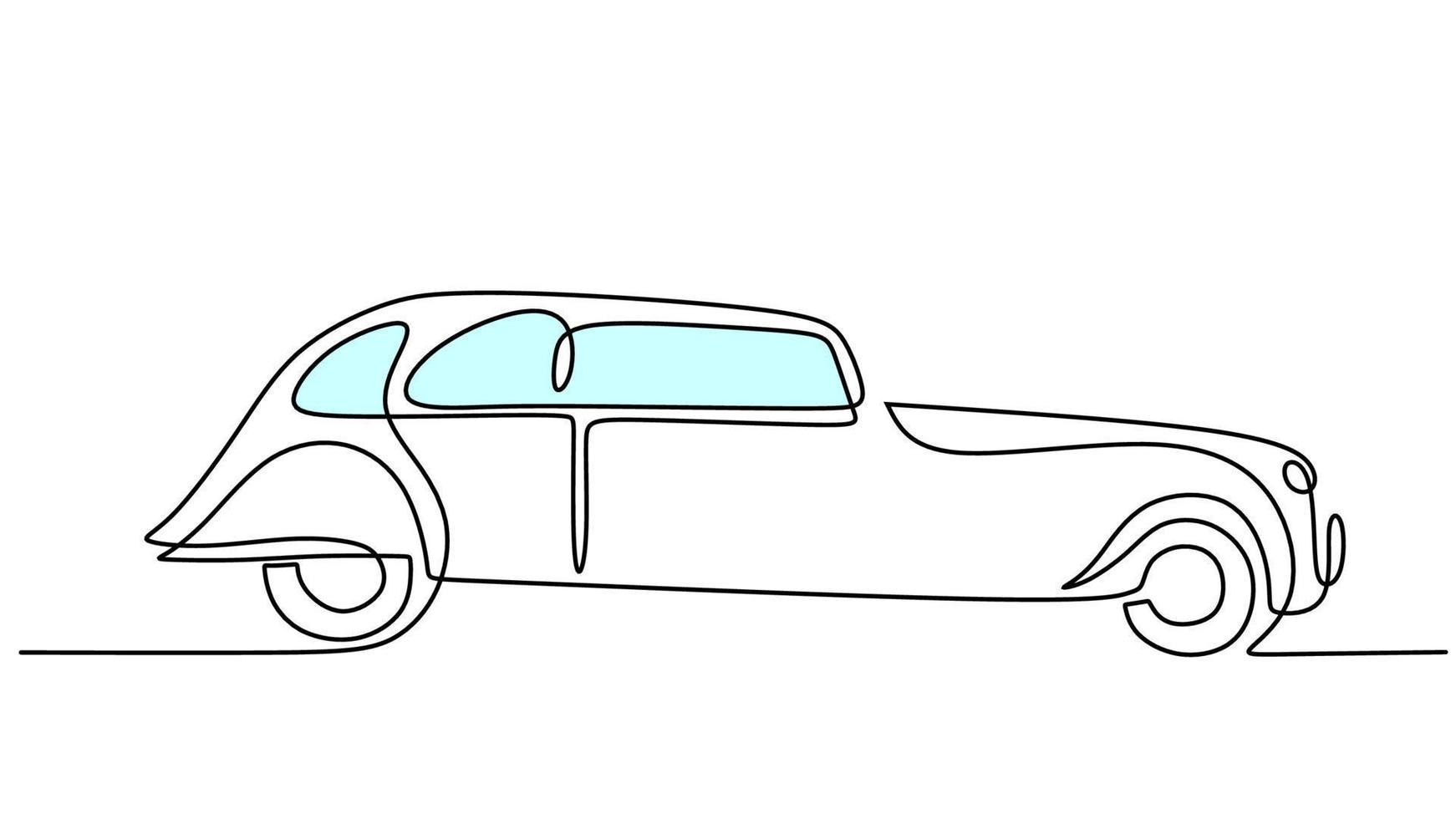 One line drawing of vintage car isolated on white background. Continuous single line minimalism. vector