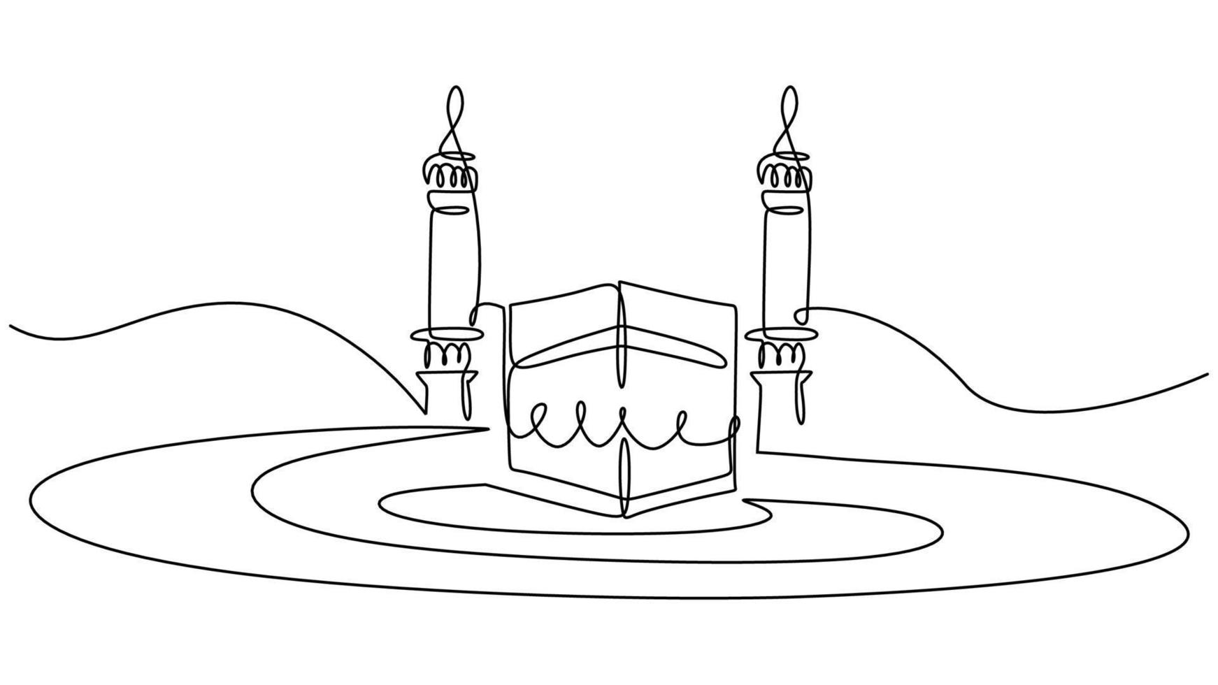 One line drawing of big kaaba isolated on white background. Continuous single line minimalism. vector