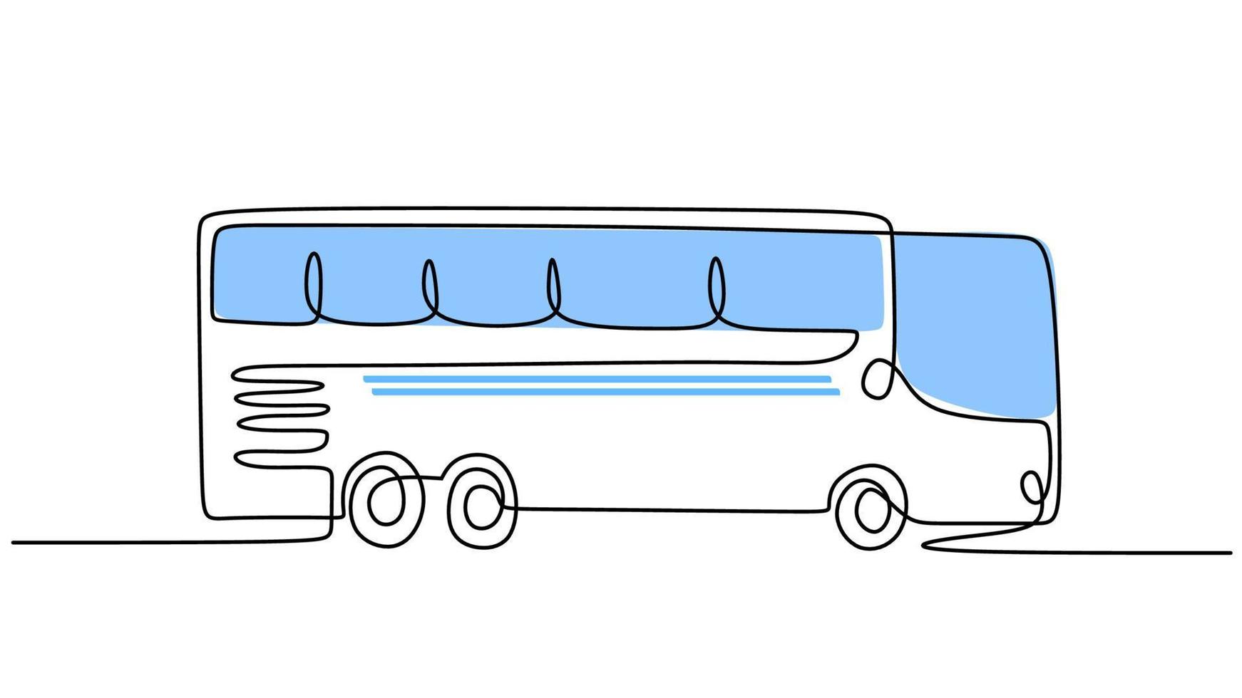 One line drawing of big bus isolated on white background. Continuous single line minimalism. vector