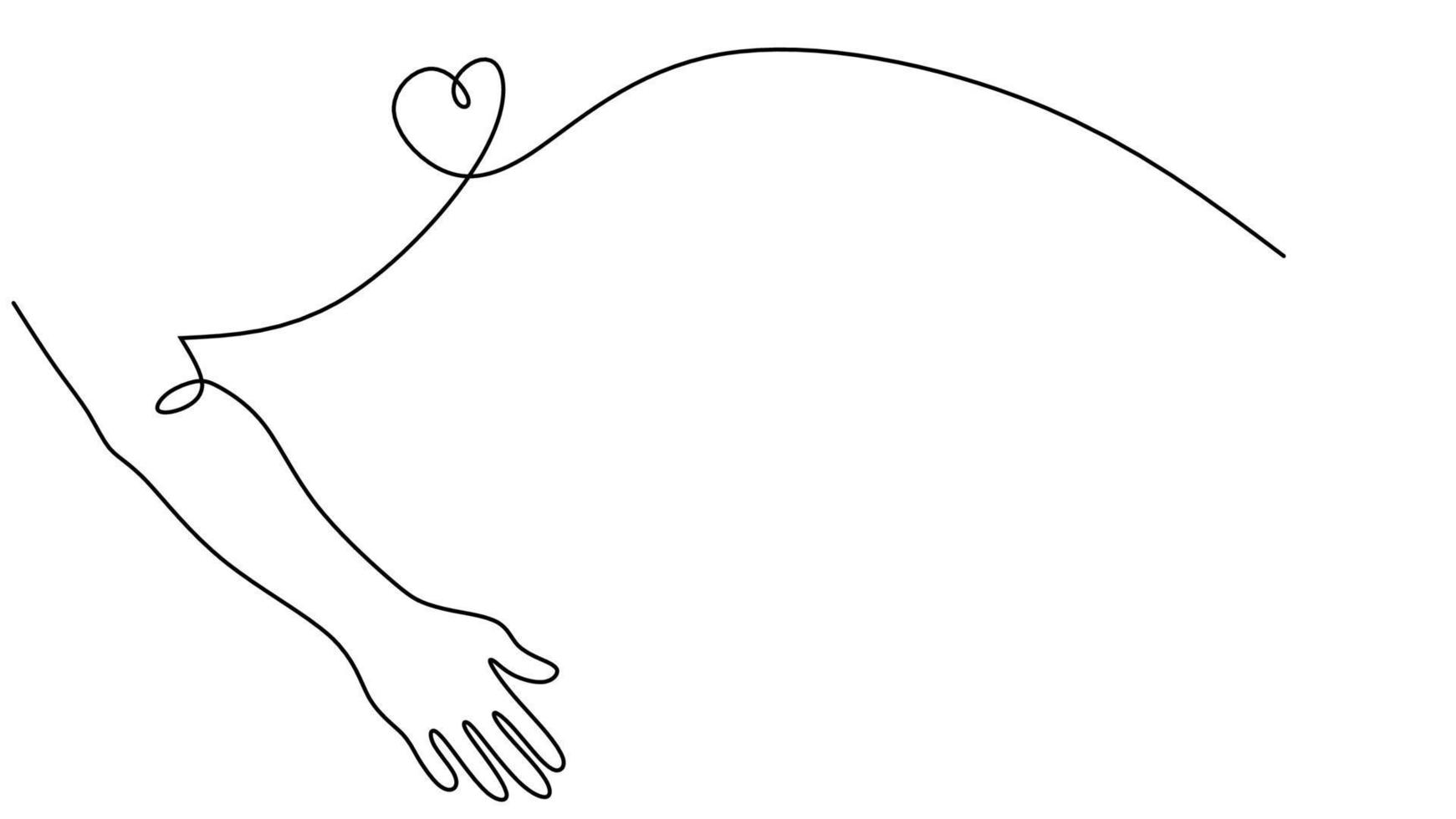 One continuous single line drawing of hand and love vector