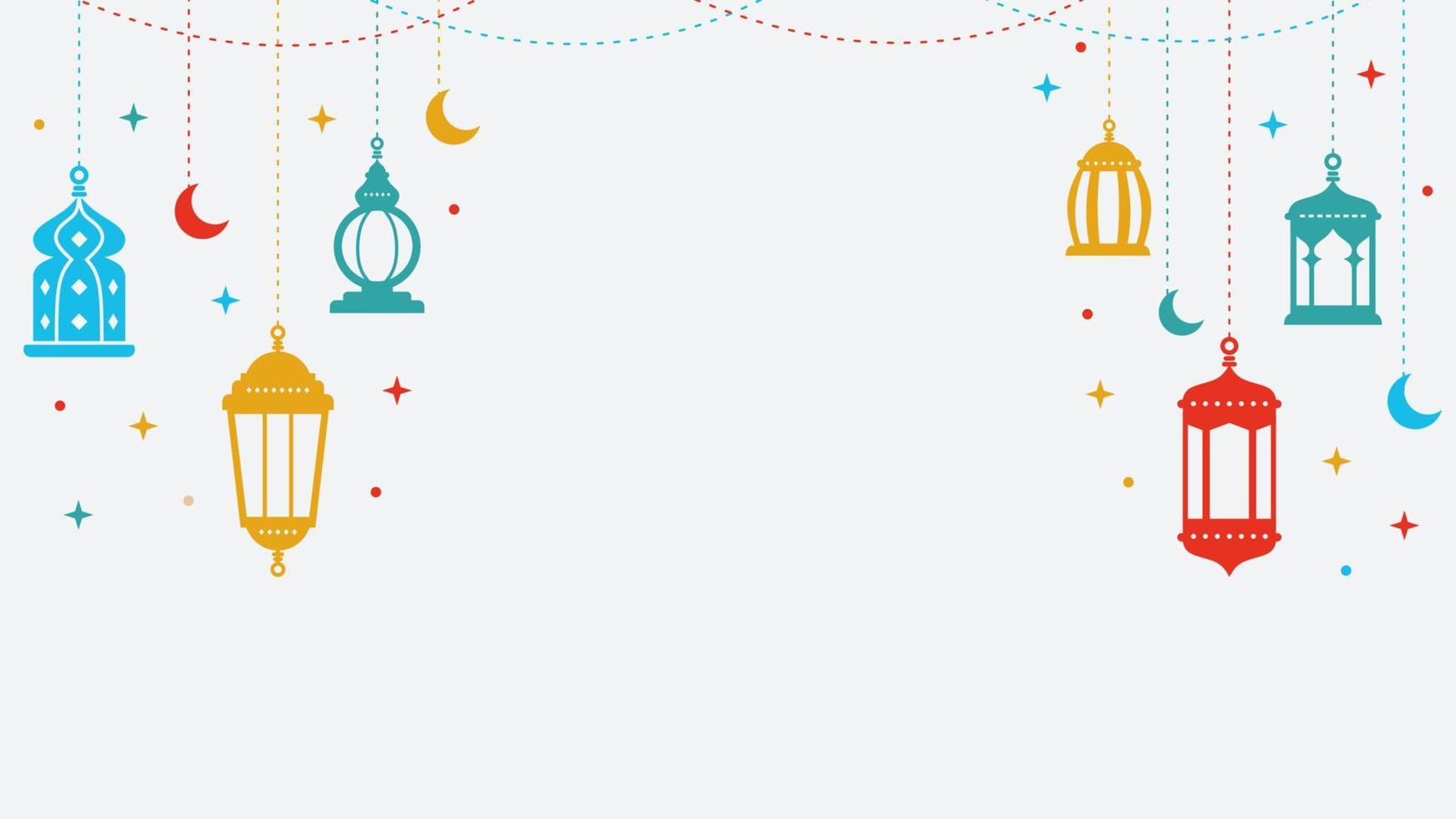 Six colorful ramadan lanterns and islamic ornaments vector