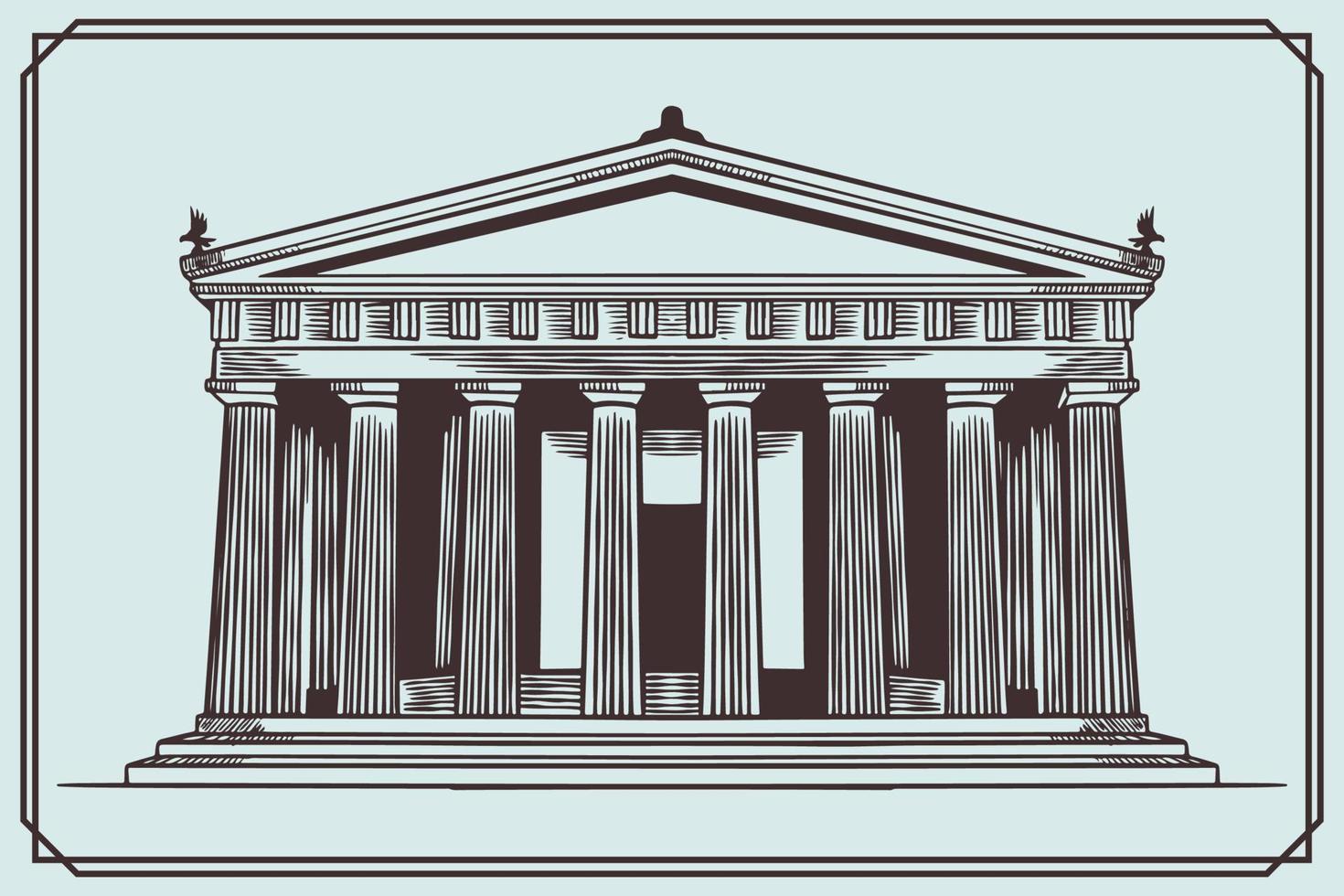 hand drawn ancient greek building in vintage style. vector
