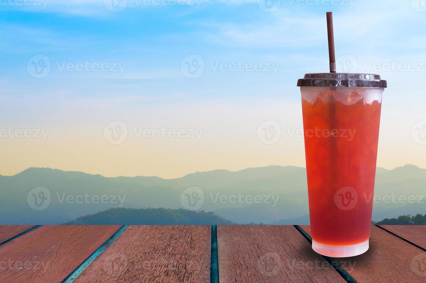 iced lemon tea on nature background ,Summer drinks with ice photo