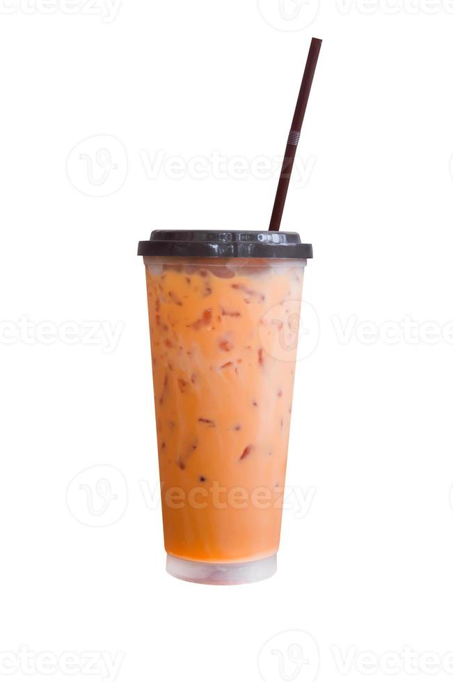 iced milk tea Isolated on white background ,Summer drinks with ice famous drink in Thailand photo
