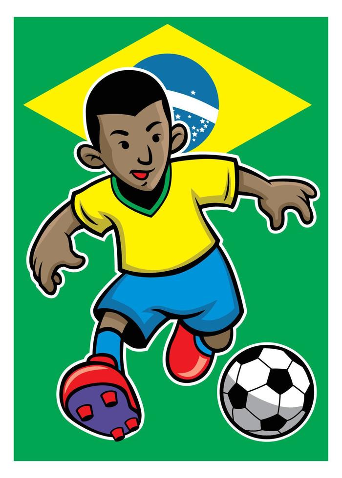 brazil soccer player with brazil flag background vector