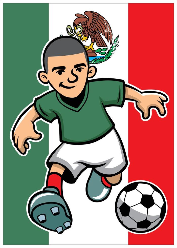 mexico soccer player with flag background vector