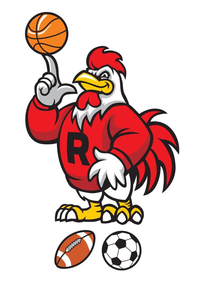 rooster mascot with various sport balls vector