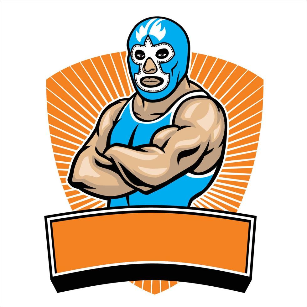 mexicano luchador mascota Insignia logo estilo vector