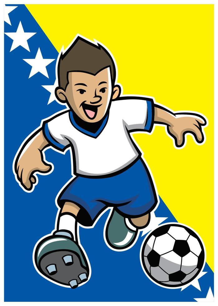 bosnia and herzegovina soccer player with flag background vector