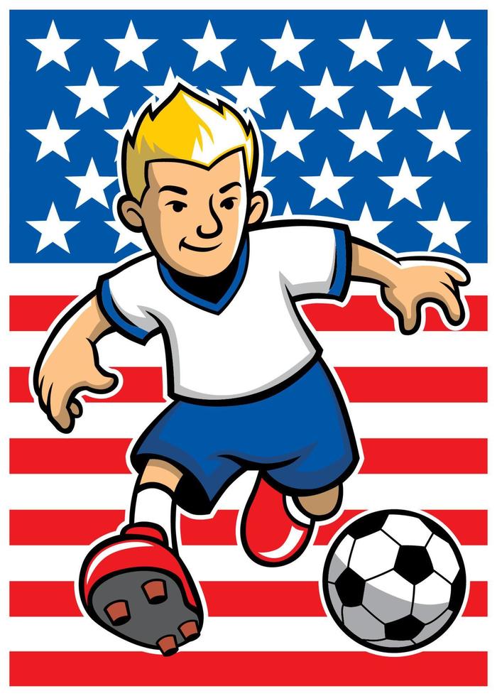 USA soccer player with flag background vector