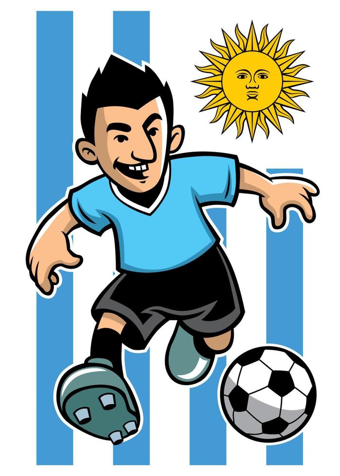 Uruguay soccer player with flag background vector