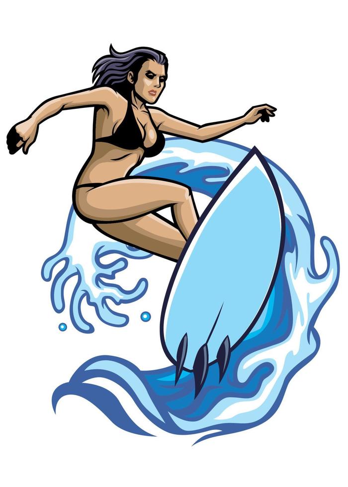 surfer girl playing on the wave vector