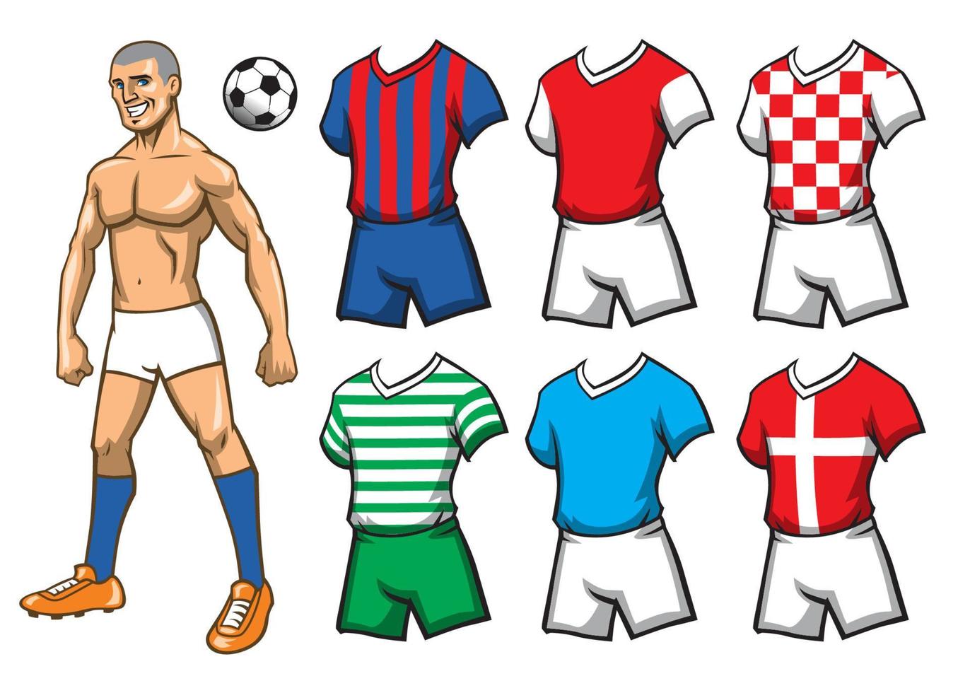 fútbol jugador con varios jersey vector