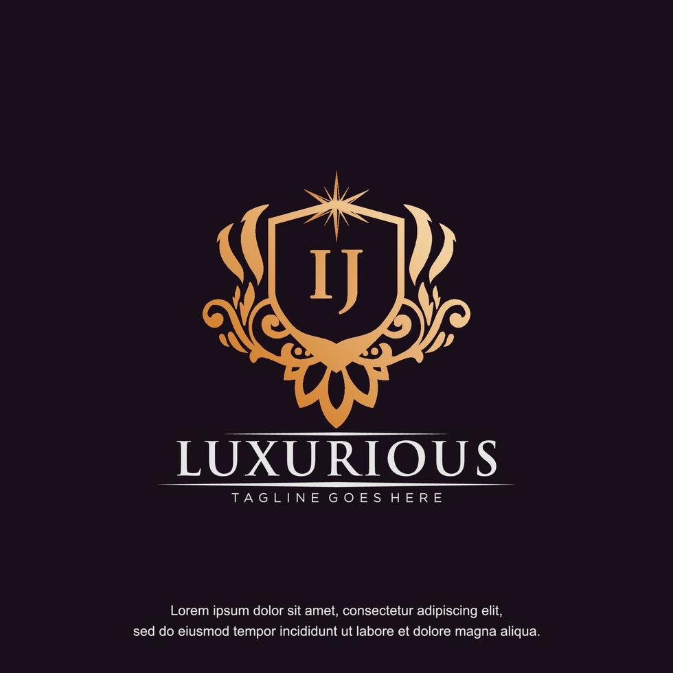 IJ initial letter luxury ornament gold monogram logo template vector art.