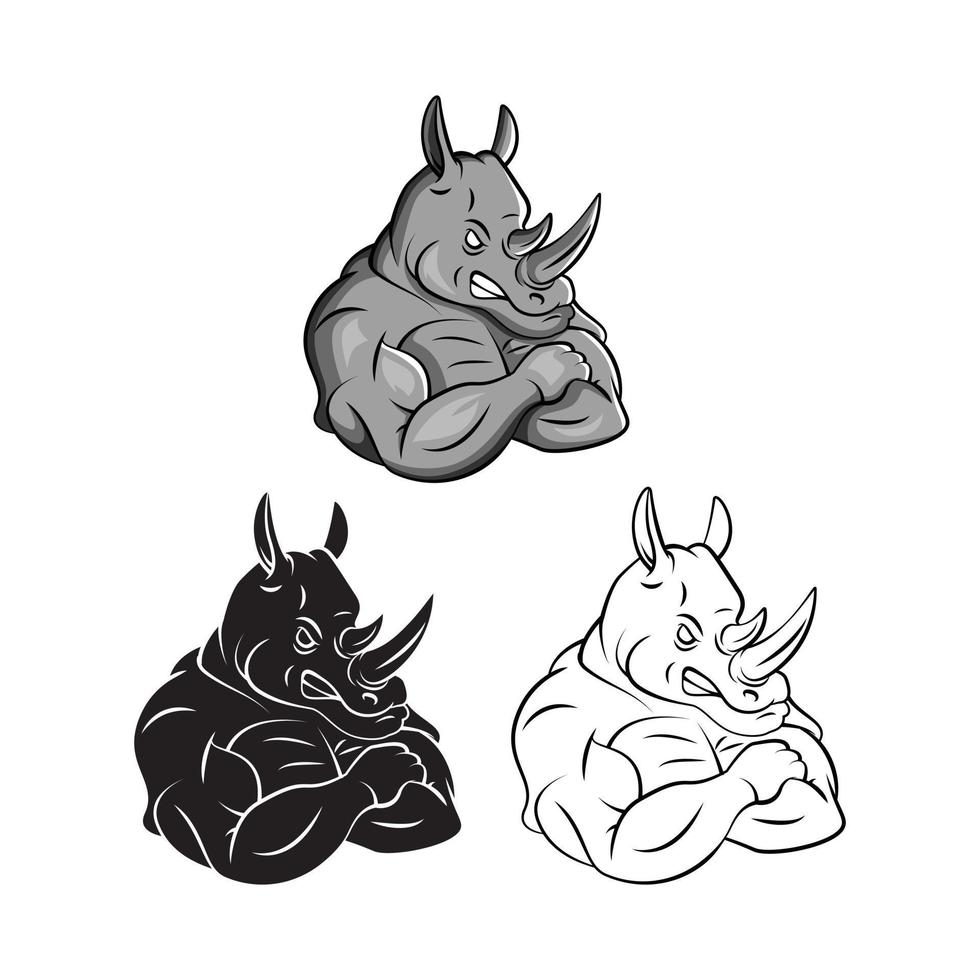 Strong Rhinos illustration collection on white background vector