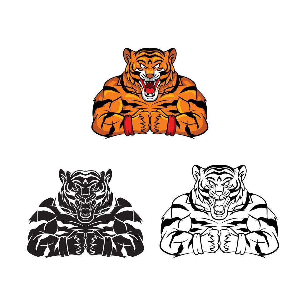 Strong Tigers illustration collection on white background vector