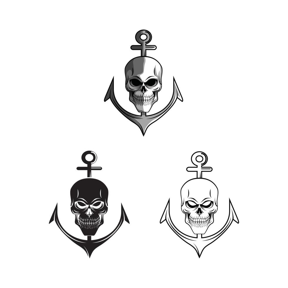 Coloring book skull anchor cartoon character vector