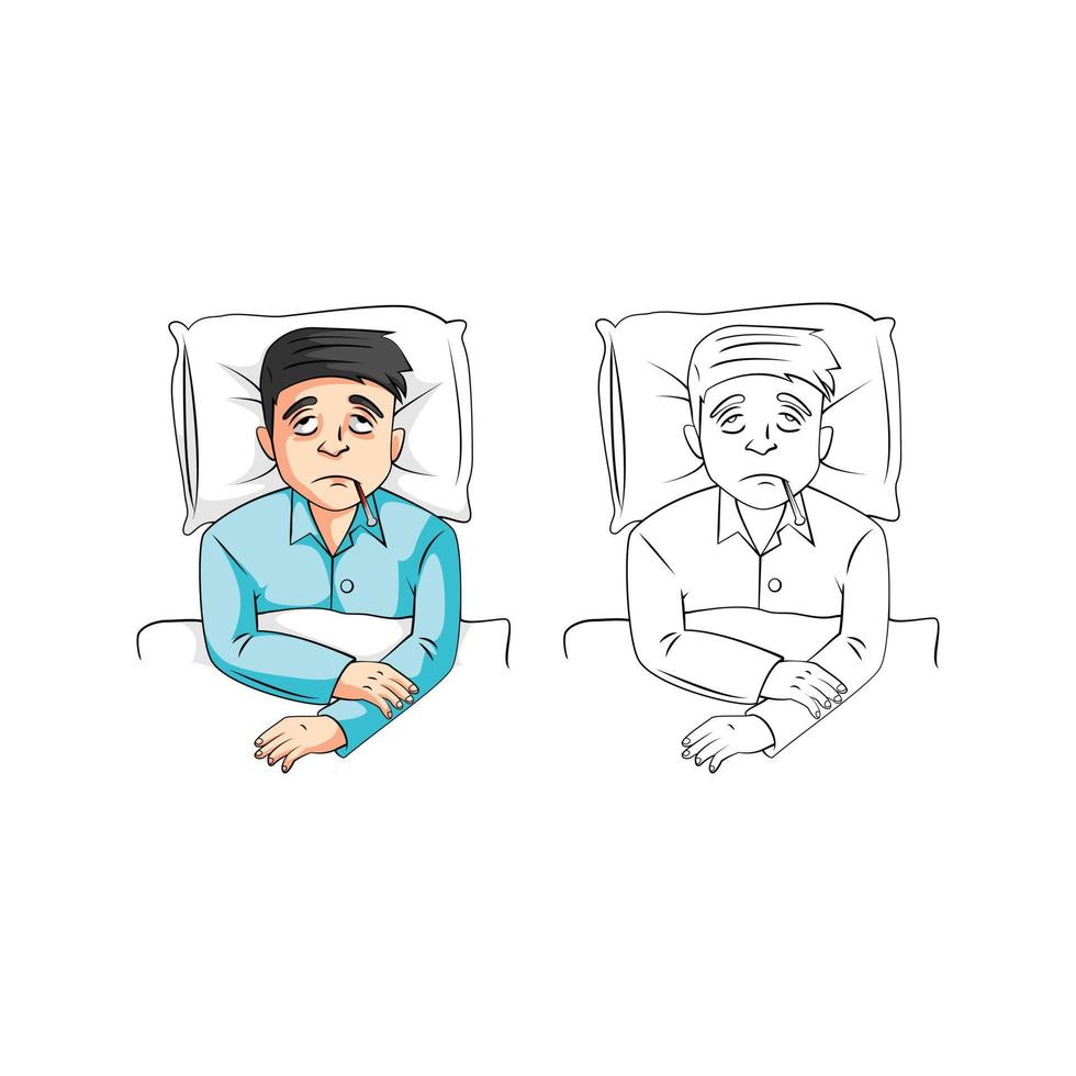 Coloring book sick man cartoon character vector