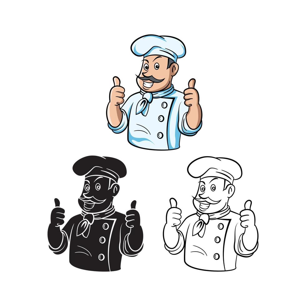 Coloring book chef thumb up cartoon character vector