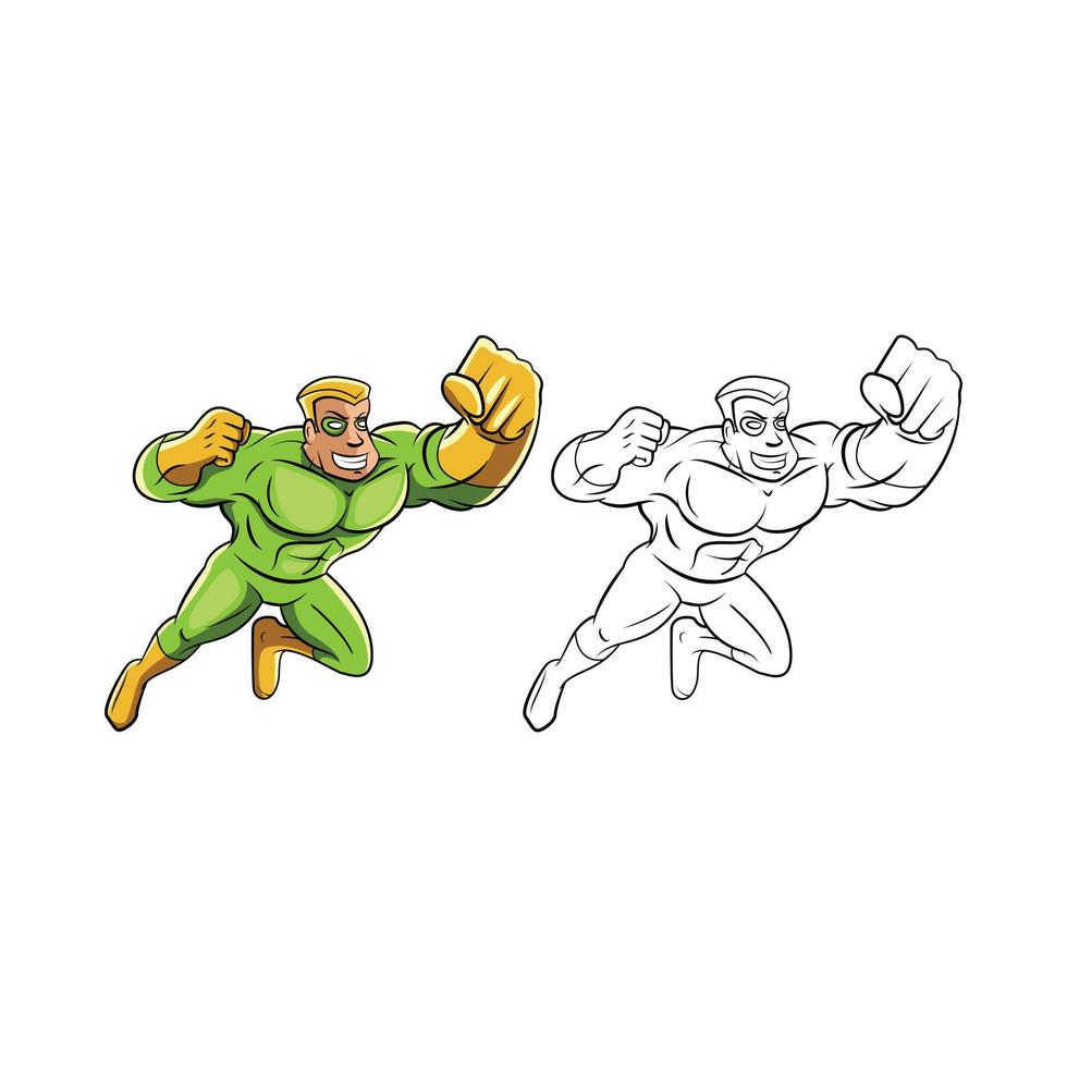 colorante libro verde súper héroe dibujos animados personaje vector