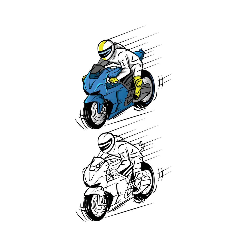 colorante libro moto carrera dibujos animados personaje vector