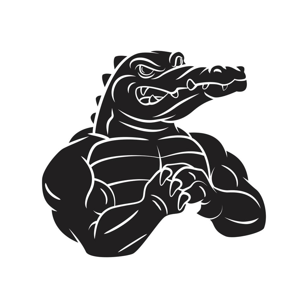 Black Silhouette of Strong Crocodile vector