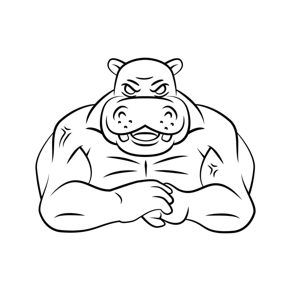 ilustración de mascota de hipopótamo fuerte vector