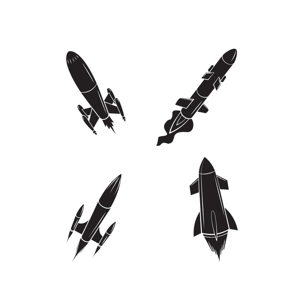 cohete lanzamiento negro símbolo colección vector
