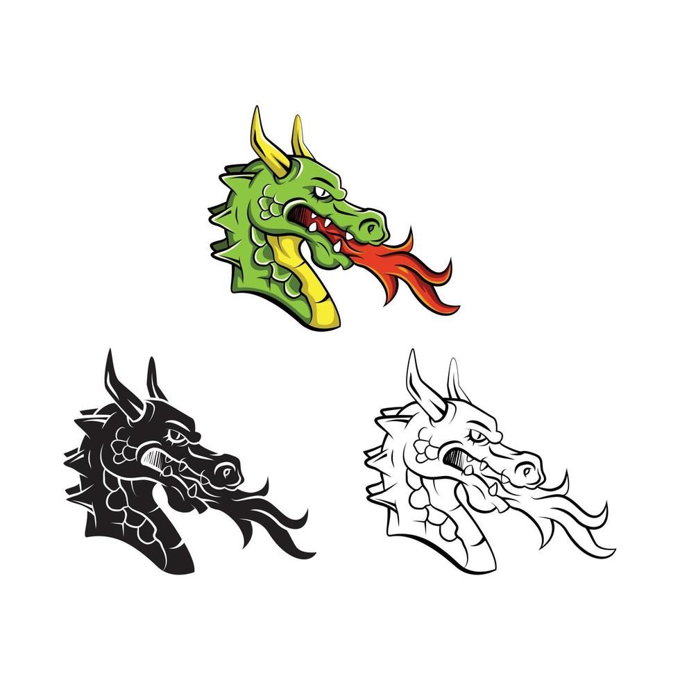 Coloring book dragon head cartoon character vector