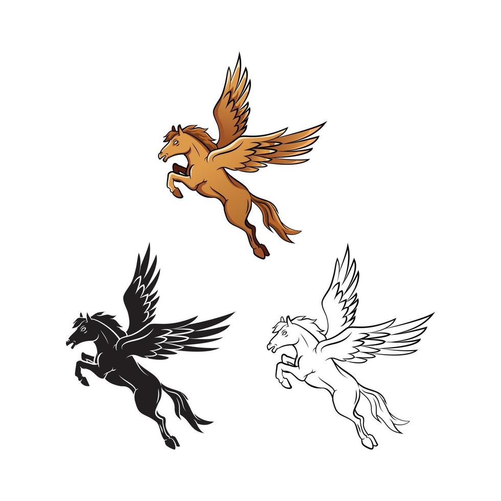 Coloring book horse wings cartoon character vector