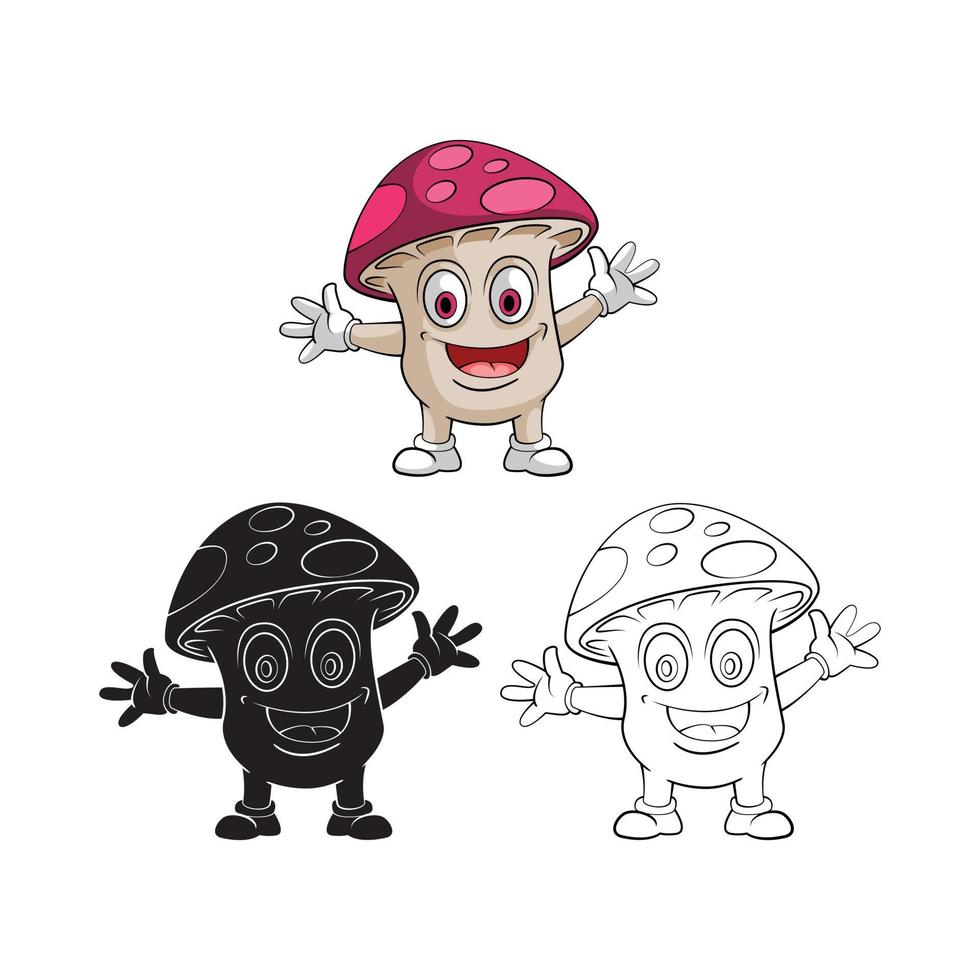Coloring book mushroom smile cartoon character vector