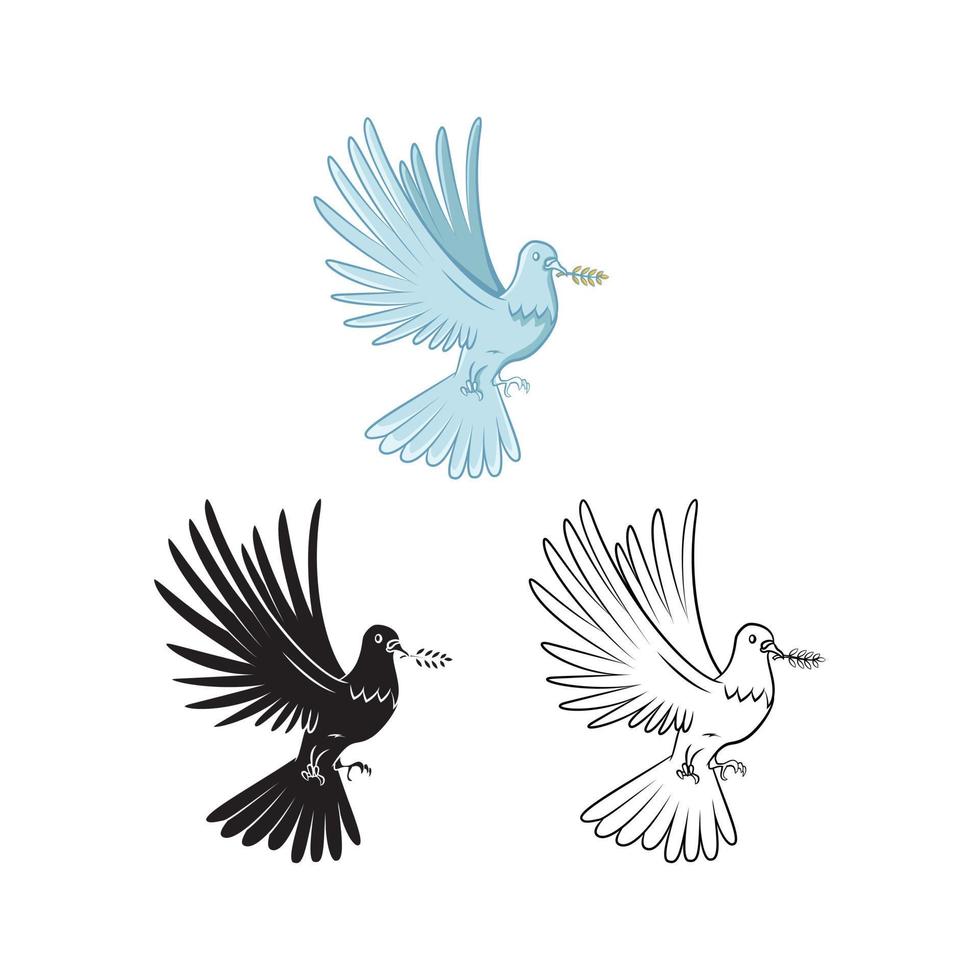 Coloring book dove cartoon character vector