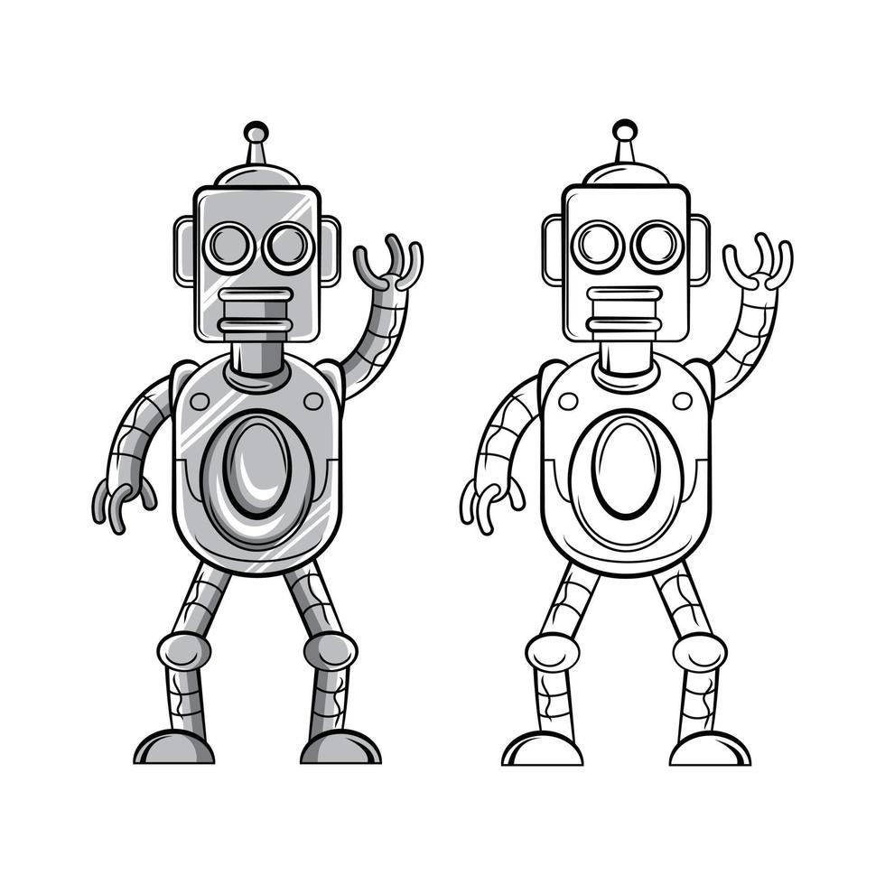 Coloring book robot cartoon character vector