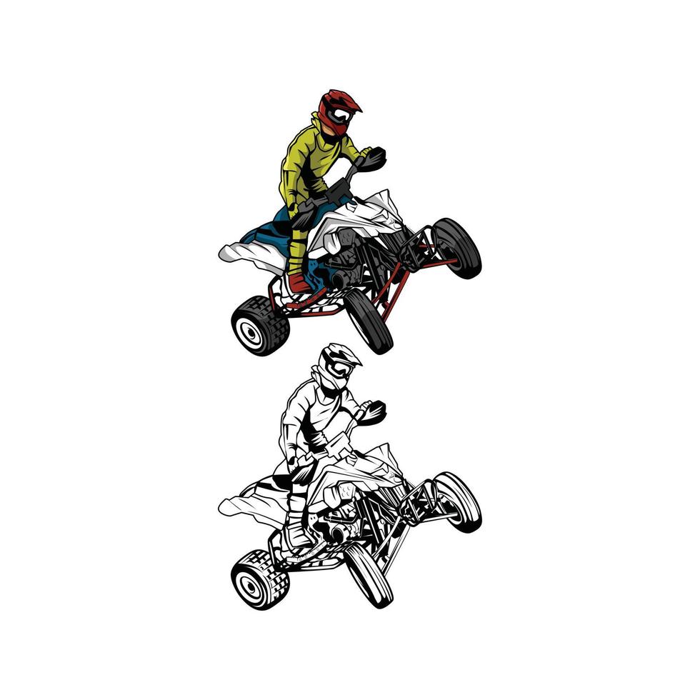 Coloring book ATV moto rider cartoon character vector