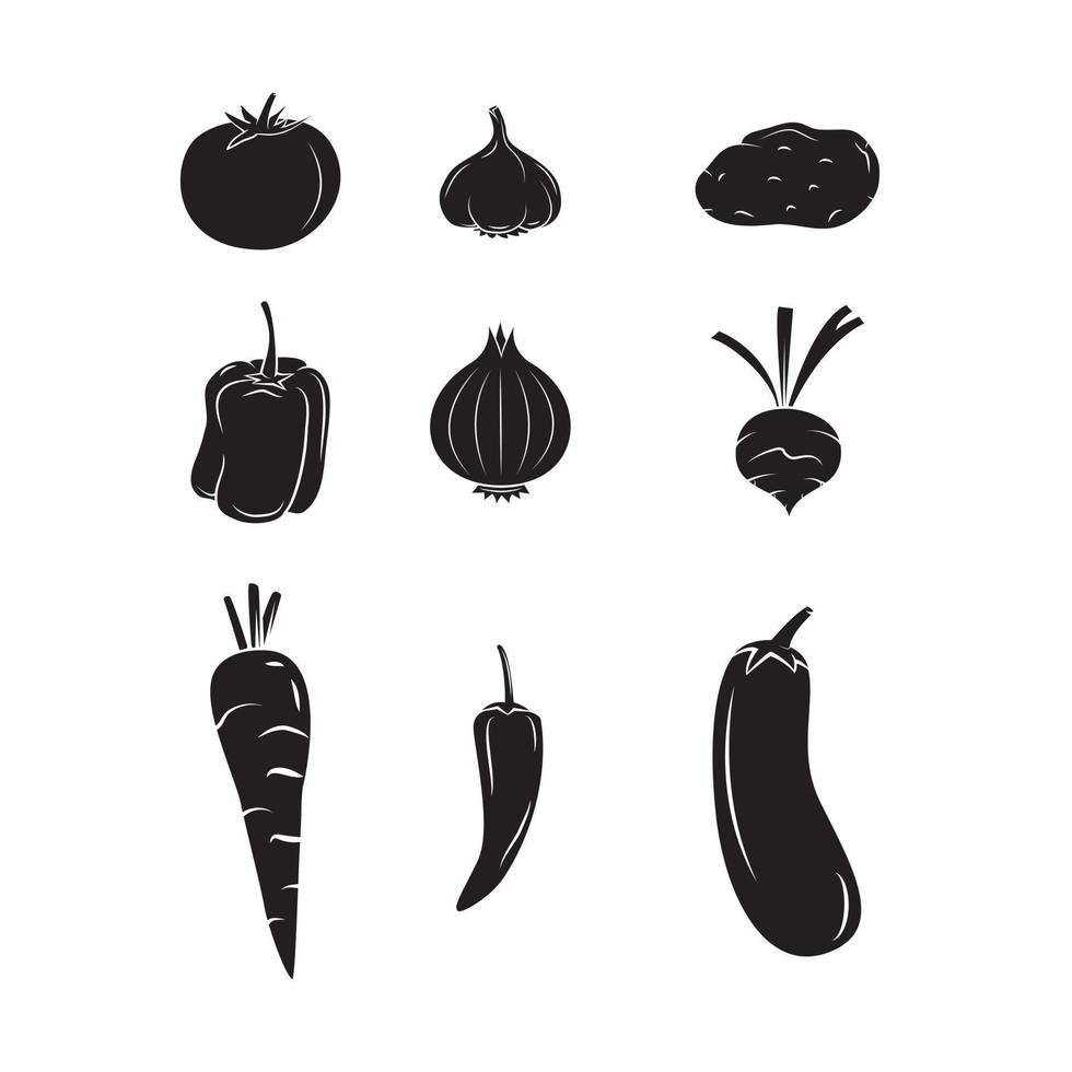 vegetales negro símbolo conjunto colección vector