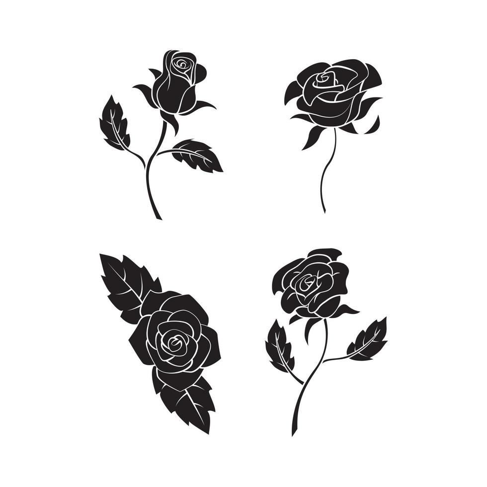 Rose Flower black illustration set collection vector